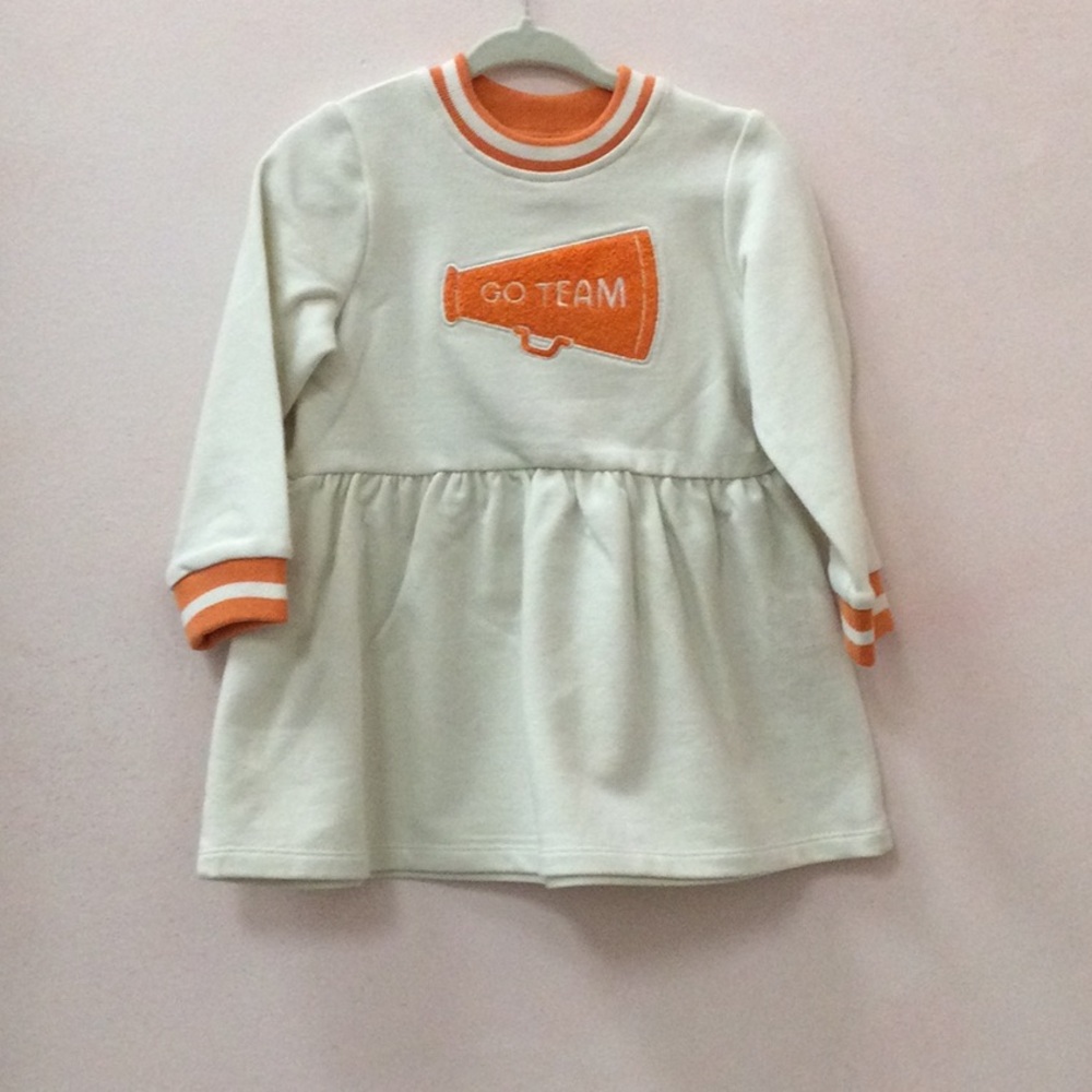 Cream & Orange "Go Team" Long Sleeve Dress